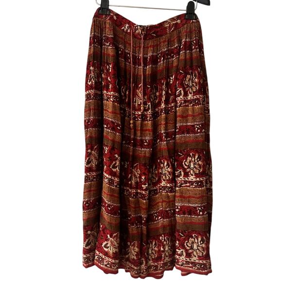 Vintage Indian block print red maxi skirt size large petite - Picture 1 of 5
